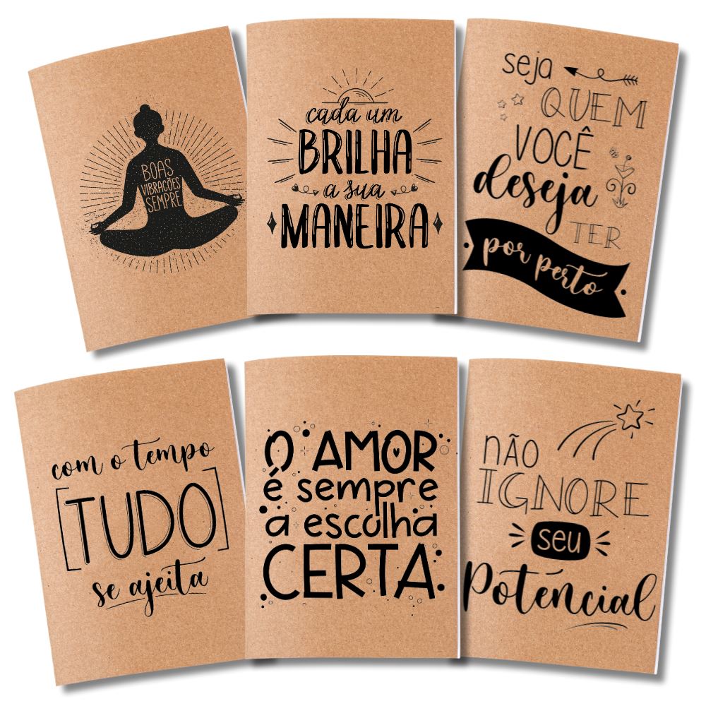 Kit 6x Cadernetas Motivação Capa Kraft Flexível 40 Pág Pólen A5