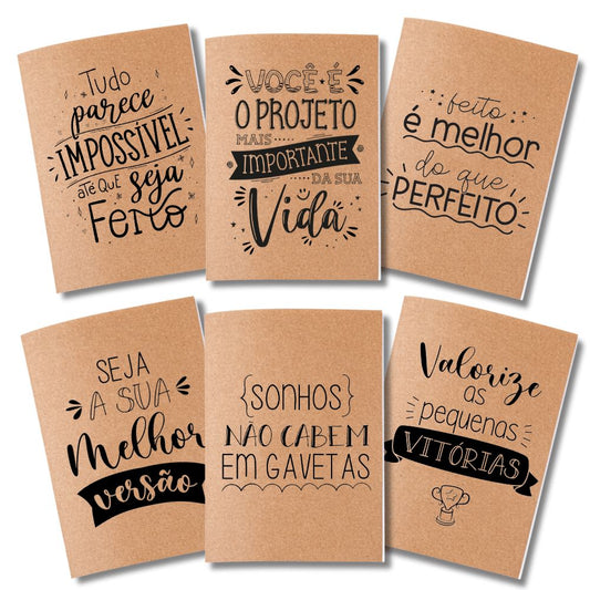 Kit 6x Cadernetas Inspiração Capa Kraft Flexível 40 Pág Pólen A5